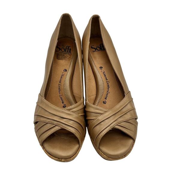 Sofft Women's Olwen Peep Toe Wedges Light Tan Leather Size 8M - Picture 2 of 12